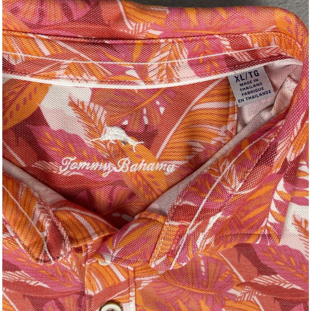 Tommy Bahama Polo Mens XL Orange Tropical Leaf Print Supima Blend Short Sleeve - Picture 2 of 8